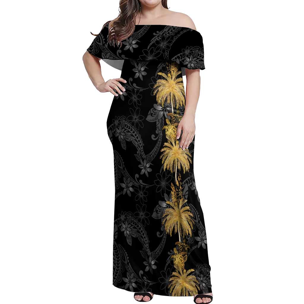 Hawaiian Honu And Surfboards Off Shoulder Maxi Dress Gold Style - Polynesian Pride