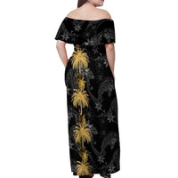 Hawaiian Honu And Surfboards Off Shoulder Maxi Dress Gold Style - Polynesian Pride