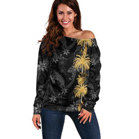 Hawaiian Honu And Surfboards Off Shoulder Sweater Gold Style - Polynesian Pride