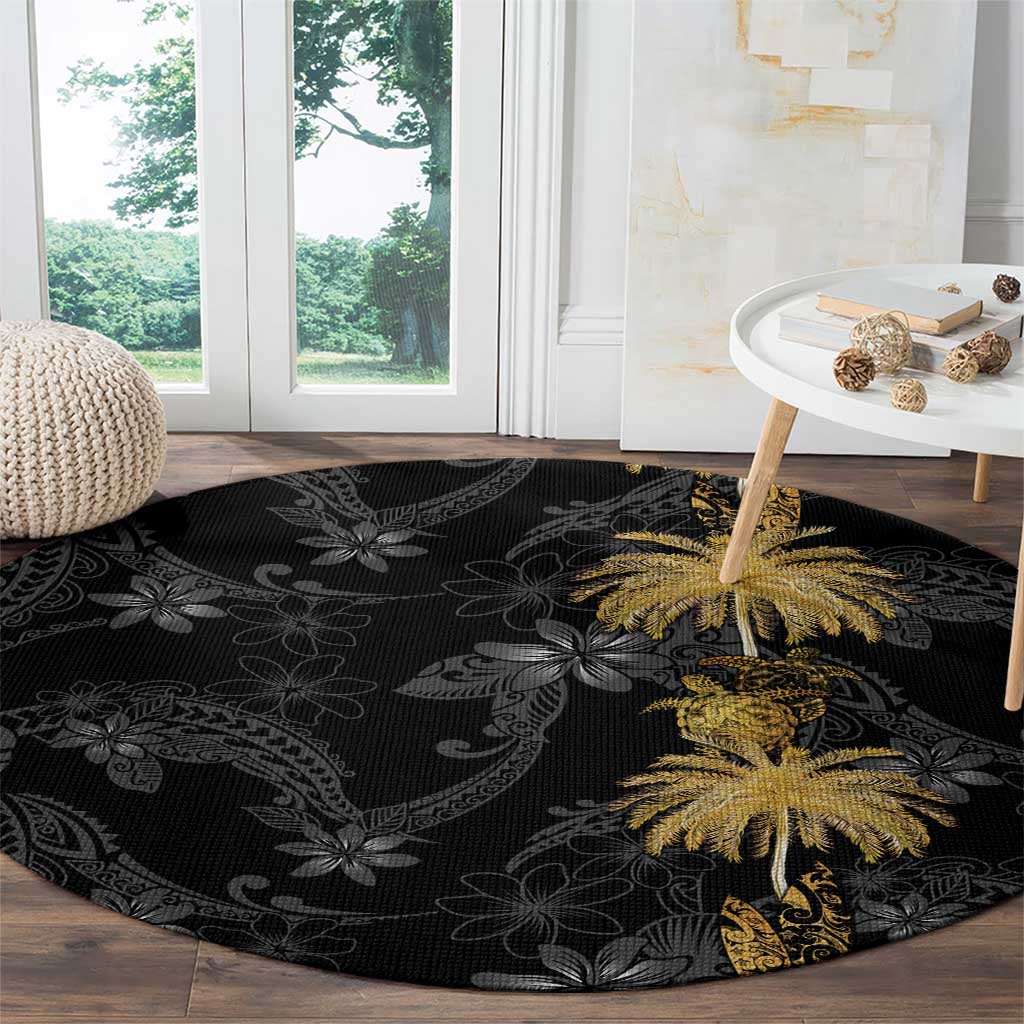 Hawaiian Honu And Surfboards Round Carpet Gold Style - Polynesian Pride