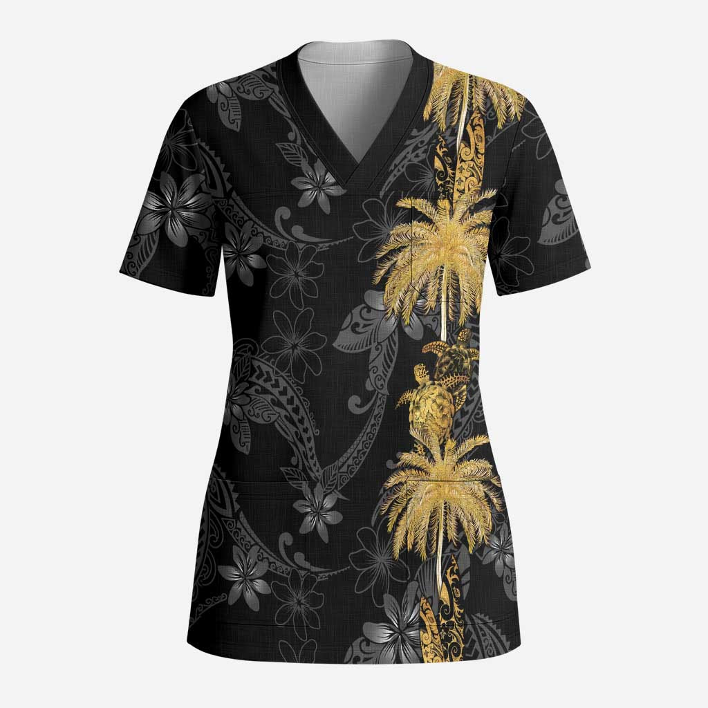 Hawaiian Honu And Surfboards Scrub Top Gold Style - Polynesian Pride