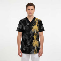 Hawaiian Honu And Surfboards Scrub Top Gold Style - Polynesian Pride