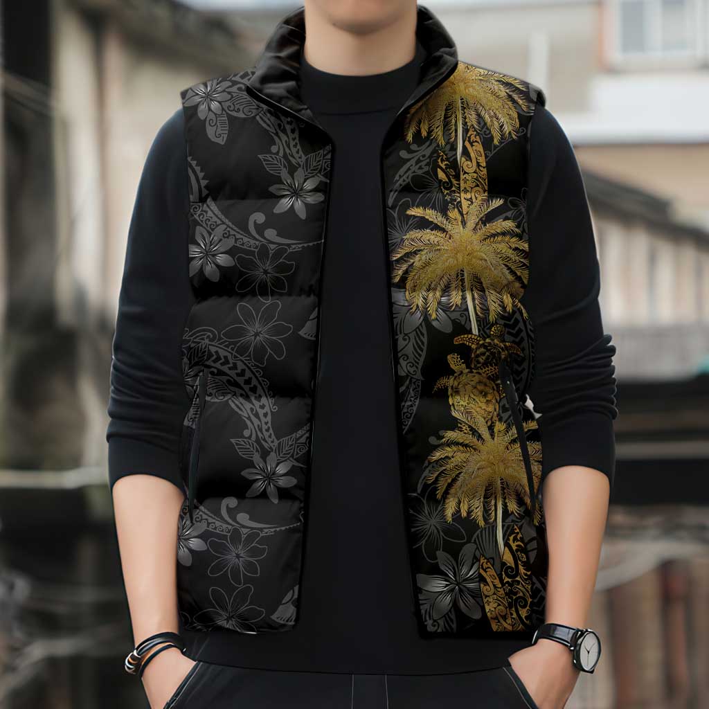 Hawaiian Honu And Surfboards Sleeveless Puffer Jacket Gold Style - Polynesian Pride