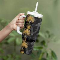Hawaiian Honu And Surfboards Tumbler With Handle Gold Style - Polynesian Pride