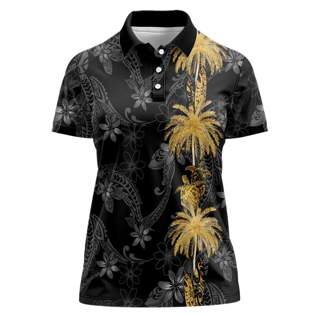 Hawaiian Honu And Surfboards Women Polo Shirt Gold Style - Polynesian Pride