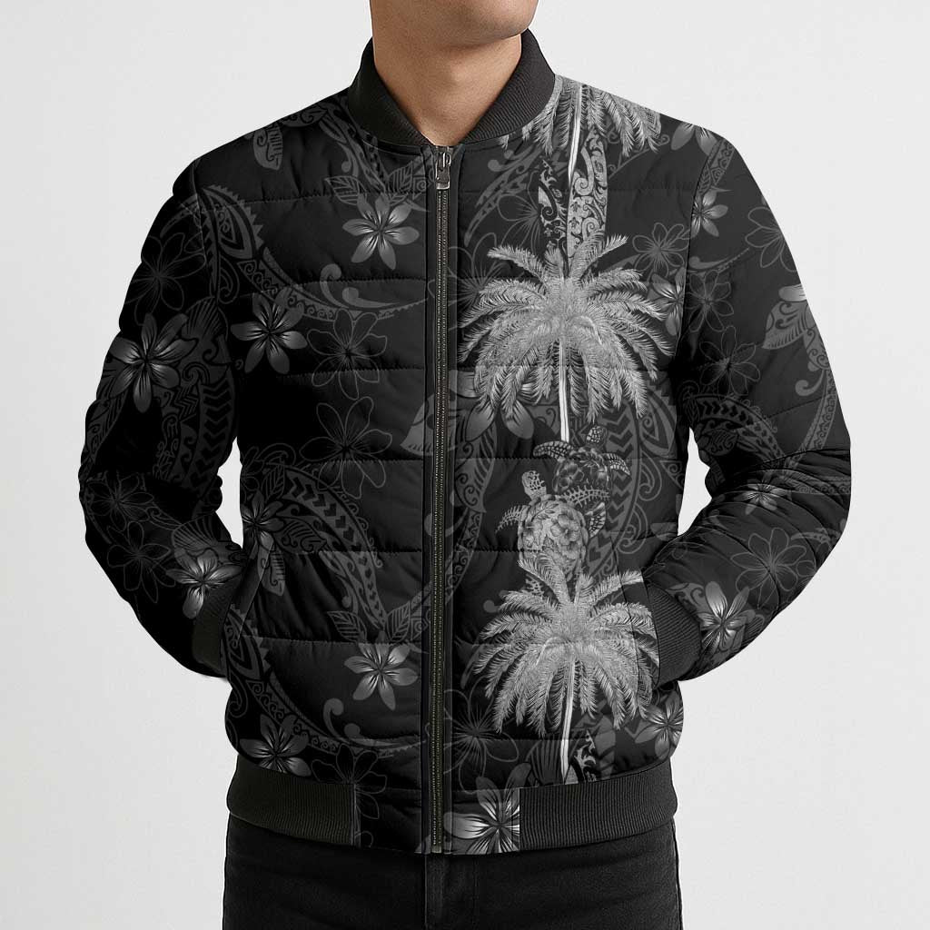 Hawaiian Honu And Surfboards Bomber Puffer Jacket Silver Style - Polynesian Pride
