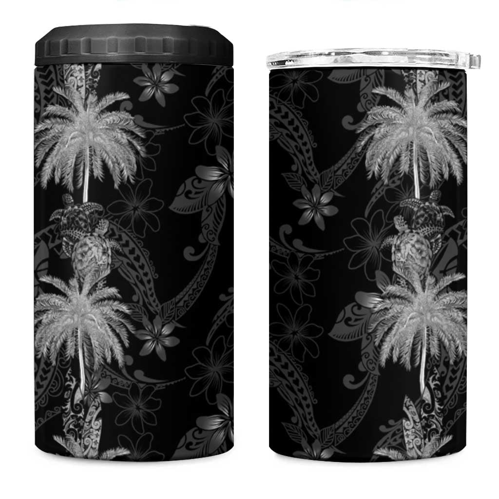 Hawaiian Honu And Surfboards 4 in 1 Can Cooler Tumbler Silver Style - Polynesian Pride