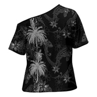Hawaiian Honu And Surfboards Cross Shoulder Shirt Silver Style - Polynesian Pride
