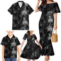 Hawaiian Honu And Surfboards Family Matching Mermaid Dress and Hawaiian Shirt Silver Style - Polynesian Pride