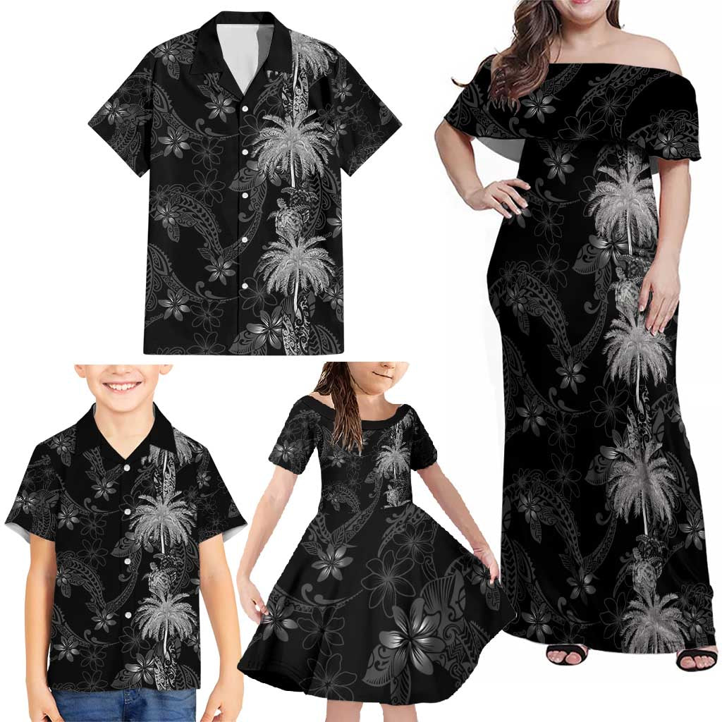 Hawaiian Honu And Surfboards Family Matching Off Shoulder Maxi Dress and Hawaiian Shirt Silver Style - Polynesian Pride