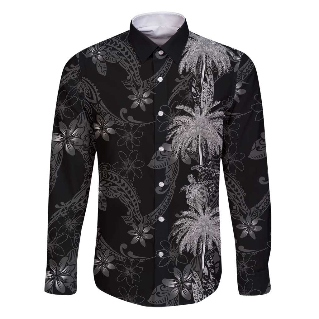 Hawaiian Honu And Surfboards Family Matching Puletasi and Hawaiian Shirt Silver Style LT05 Dad's Shirt - Long Sleeve Silver - Polynesian Pride