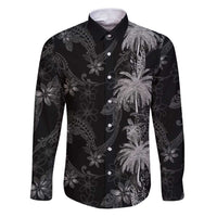 Hawaiian Honu And Surfboards Family Matching Puletasi and Hawaiian Shirt Silver Style LT05 Dad's Shirt - Long Sleeve Silver - Polynesian Pride