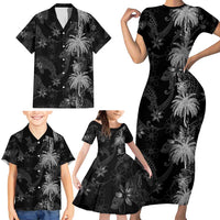 Hawaiian Honu And Surfboards Family Matching Short Sleeve Bodycon Dress and Hawaiian Shirt Silver Style - Polynesian Pride