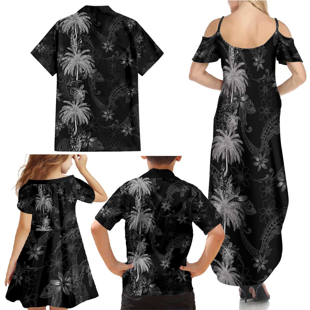 Hawaiian Honu And Surfboards Family Matching Summer Maxi Dress and Hawaiian Shirt Silver Style - Polynesian Pride