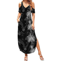 Hawaiian Honu And Surfboards Family Matching Summer Maxi Dress and Hawaiian Shirt Silver Style - Polynesian Pride