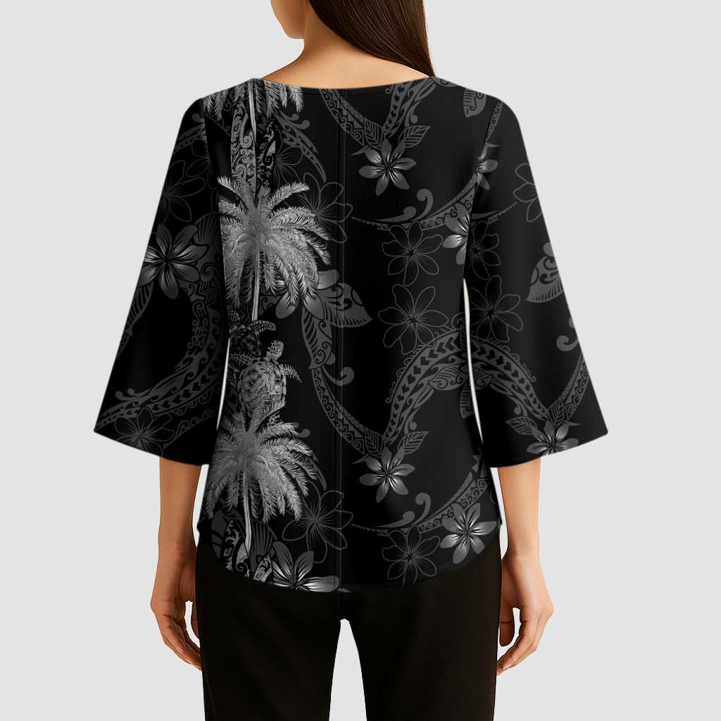 Hawaiian Honu And Surfboards Kimono Sleeve Blouse Silver Style - Polynesian Pride