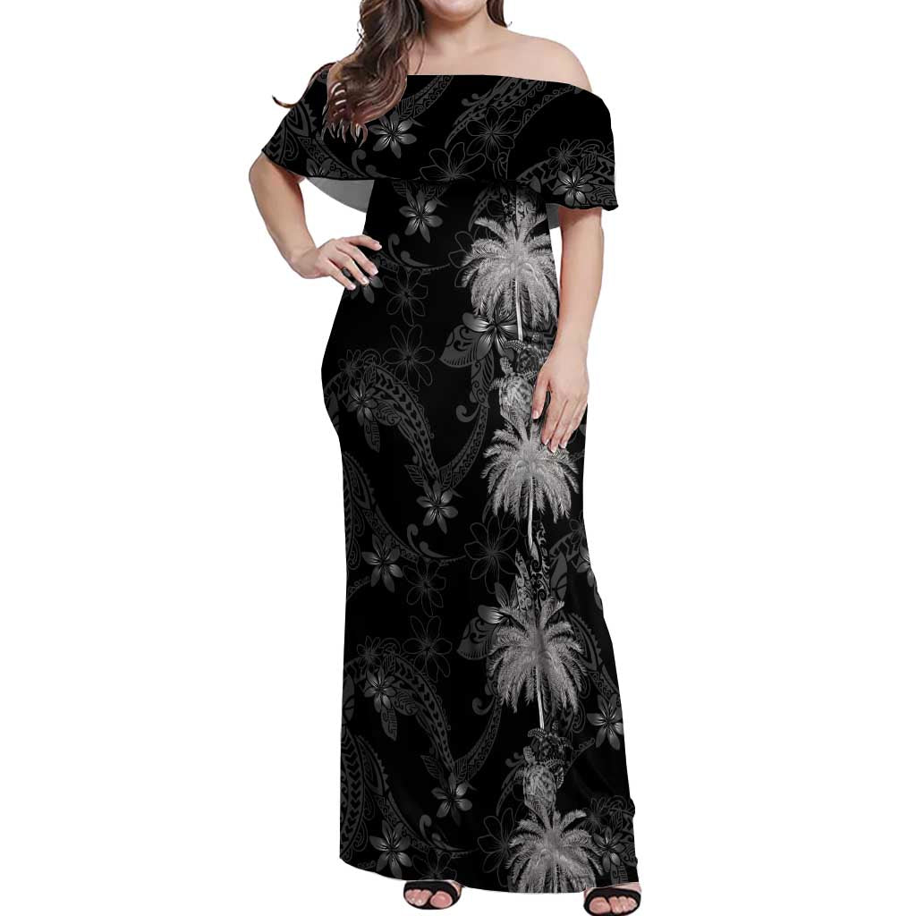 Hawaiian Honu And Surfboards Off Shoulder Maxi Dress Silver Style - Polynesian Pride