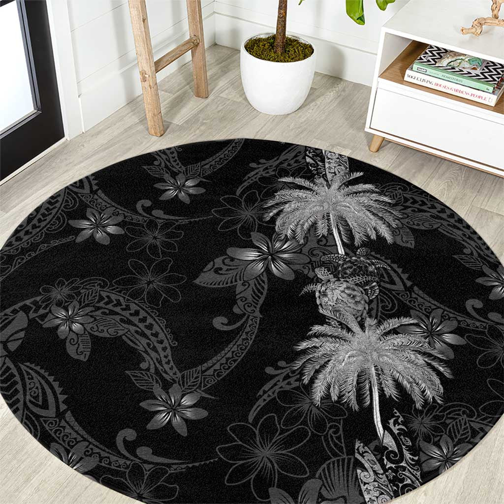 Hawaiian Honu And Surfboards Round Carpet Silver Style - Polynesian Pride