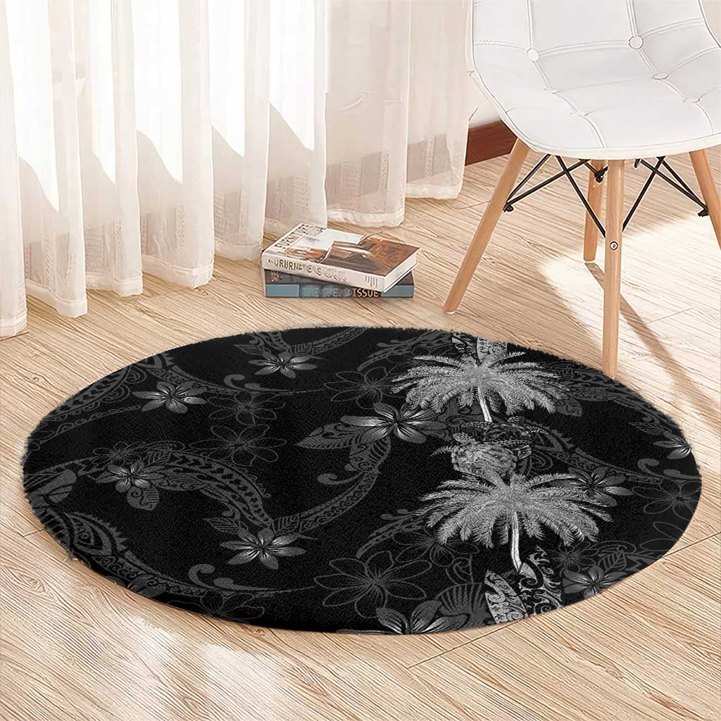 Hawaiian Honu And Surfboards Round Carpet Silver Style - Polynesian Pride