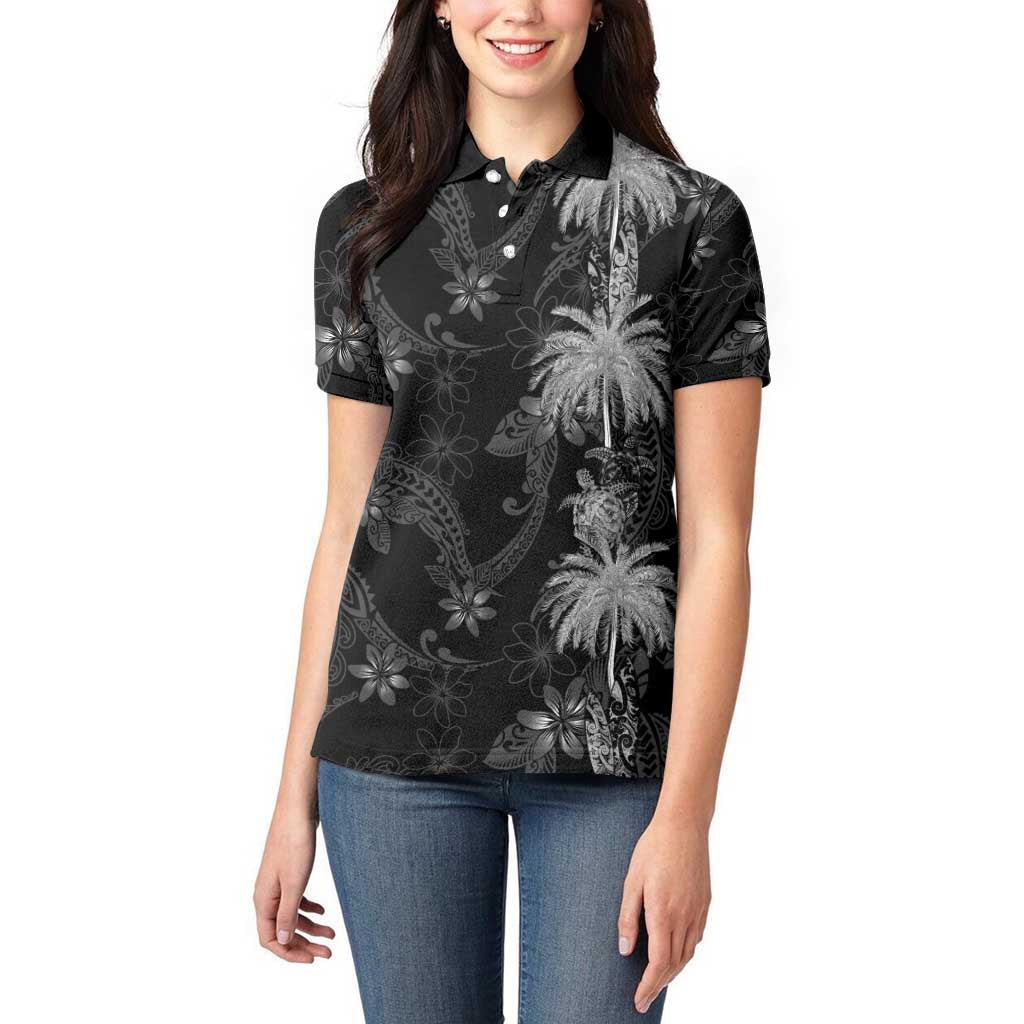 Hawaiian Honu And Surfboards Women Polo Shirt Silver Style - Polynesian Pride