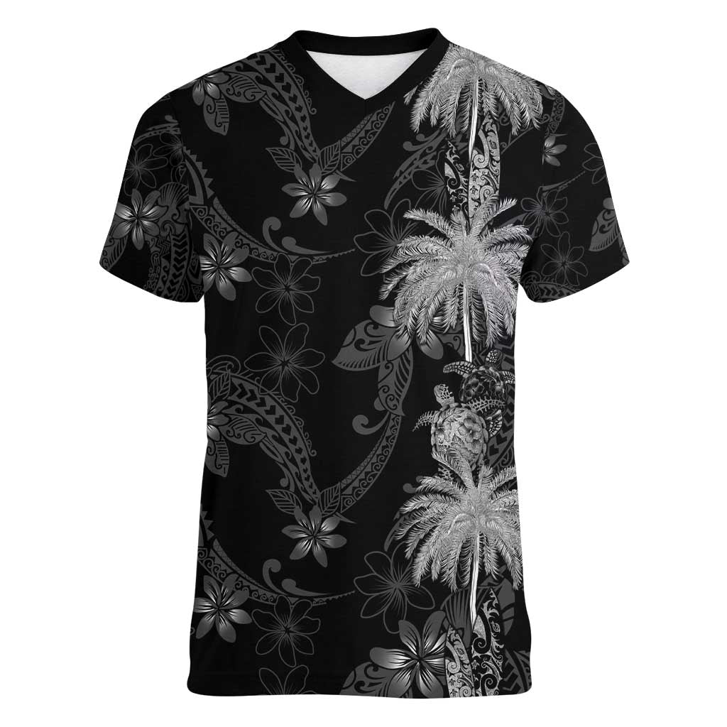 Hawaiian Honu And Surfboards Women V-Neck T-Shirt Silver Style LT05 Female Silver - Polynesian Pride