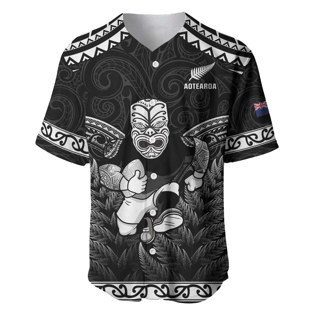 Custom New Zealand Maori Tiki Rugby Baseball Jersey Go Aotearoa Maori Pattern LT05 Black - Polynesian Pride