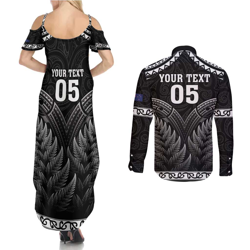 Custom New Zealand Maori Tiki Rugby Couples Matching Summer Maxi Dress and Long Sleeve Button Shirt Go Aotearoa Maori Pattern LT05 - Polynesian Pride