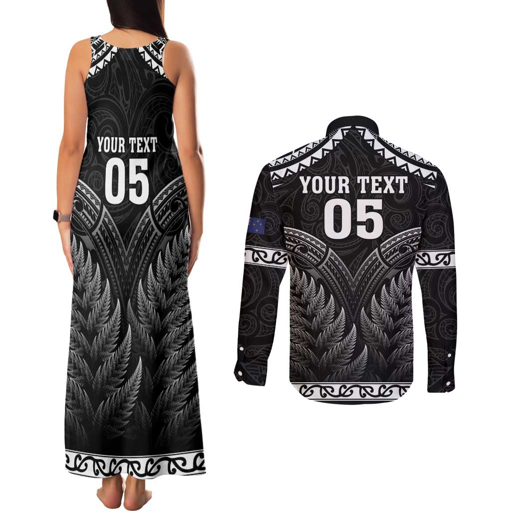 Custom New Zealand Maori Tiki Rugby Couples Matching Tank Maxi Dress and Long Sleeve Button Shirt Go Aotearoa Maori Pattern LT05 - Polynesian Pride
