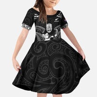 Custom New Zealand Maori Tiki Rugby Family Matching Mermaid Dress and Hawaiian Shirt Go Aotearoa Maori Pattern LT05 Daughter's Dress Black - Polynesian Pride