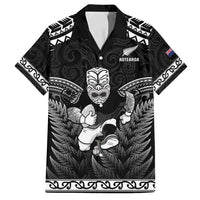 Custom New Zealand Maori Tiki Rugby Family Matching Off Shoulder Maxi Dress and Hawaiian Shirt Go Aotearoa Maori Pattern LT05 Dad's Shirt - Short Sleeve Black - Polynesian Pride