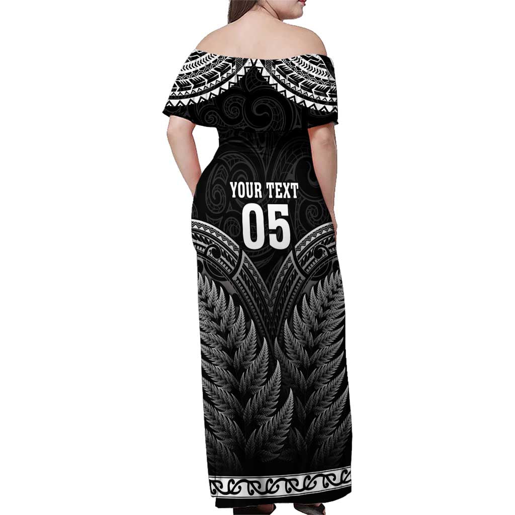Custom New Zealand Maori Tiki Rugby Family Matching Off Shoulder Maxi Dress and Hawaiian Shirt Go Aotearoa Maori Pattern LT05 - Polynesian Pride