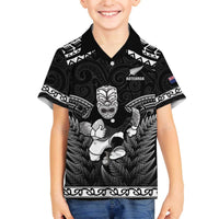 Custom New Zealand Maori Tiki Rugby Family Matching Puletasi and Hawaiian Shirt Go Aotearoa Maori Pattern LT05 Son's Shirt Black - Polynesian Pride