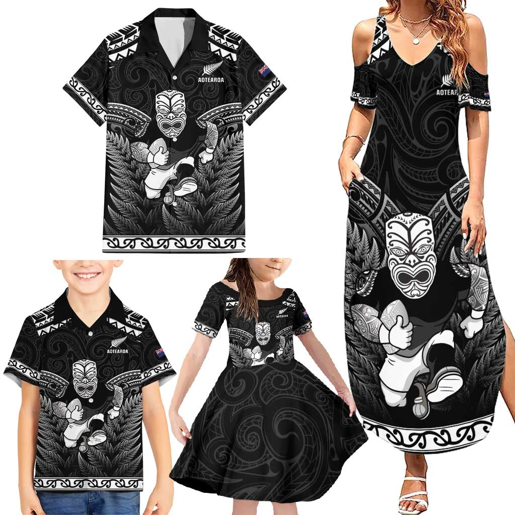 Custom New Zealand Maori Tiki Rugby Family Matching Summer Maxi Dress and Hawaiian Shirt Go Aotearoa Maori Pattern LT05 - Polynesian Pride