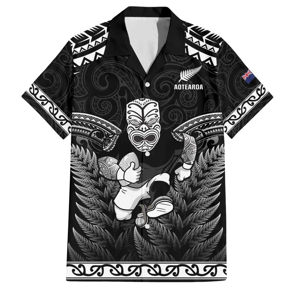 Custom New Zealand Maori Tiki Rugby Family Matching Summer Maxi Dress and Hawaiian Shirt Go Aotearoa Maori Pattern LT05 Dad's Shirt - Short Sleeve Black - Polynesian Pride