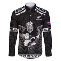 Custom New Zealand Maori Tiki Rugby Family Matching Summer Maxi Dress and Hawaiian Shirt Go Aotearoa Maori Pattern LT05 Dad's Shirt - Long Sleeve Black - Polynesian Pride