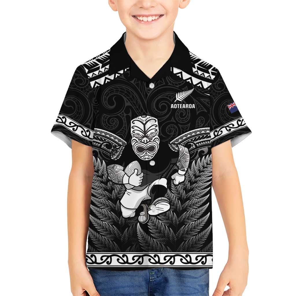 Custom New Zealand Maori Tiki Rugby Family Matching Summer Maxi Dress and Hawaiian Shirt Go Aotearoa Maori Pattern LT05 Son's Shirt Black - Polynesian Pride