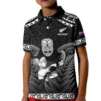 Custom New Zealand Maori Tiki Rugby Kid Polo Shirt Go Aotearoa Maori Pattern LT05 Kid Black - Polynesian Pride