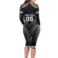 Custom New Zealand Maori Tiki Rugby Long Sleeve Bodycon Dress Go Aotearoa Maori Pattern LT05 - Polynesian Pride
