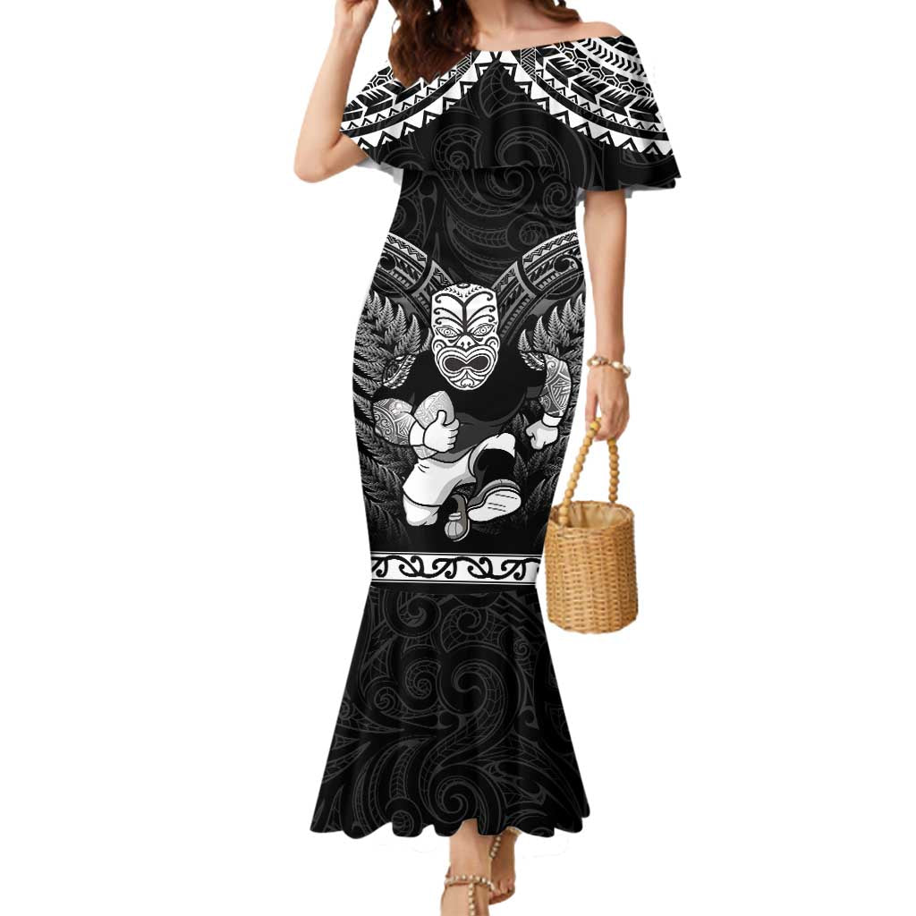 Custom New Zealand Maori Tiki Rugby Mermaid Dress Go Aotearoa Maori Pattern LT05 Women Black - Polynesian Pride