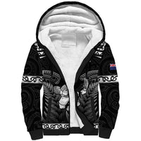 Custom New Zealand Maori Tiki Rugby Sherpa Hoodie Go Aotearoa Maori Pattern LT05 Unisex Black - Polynesian Pride