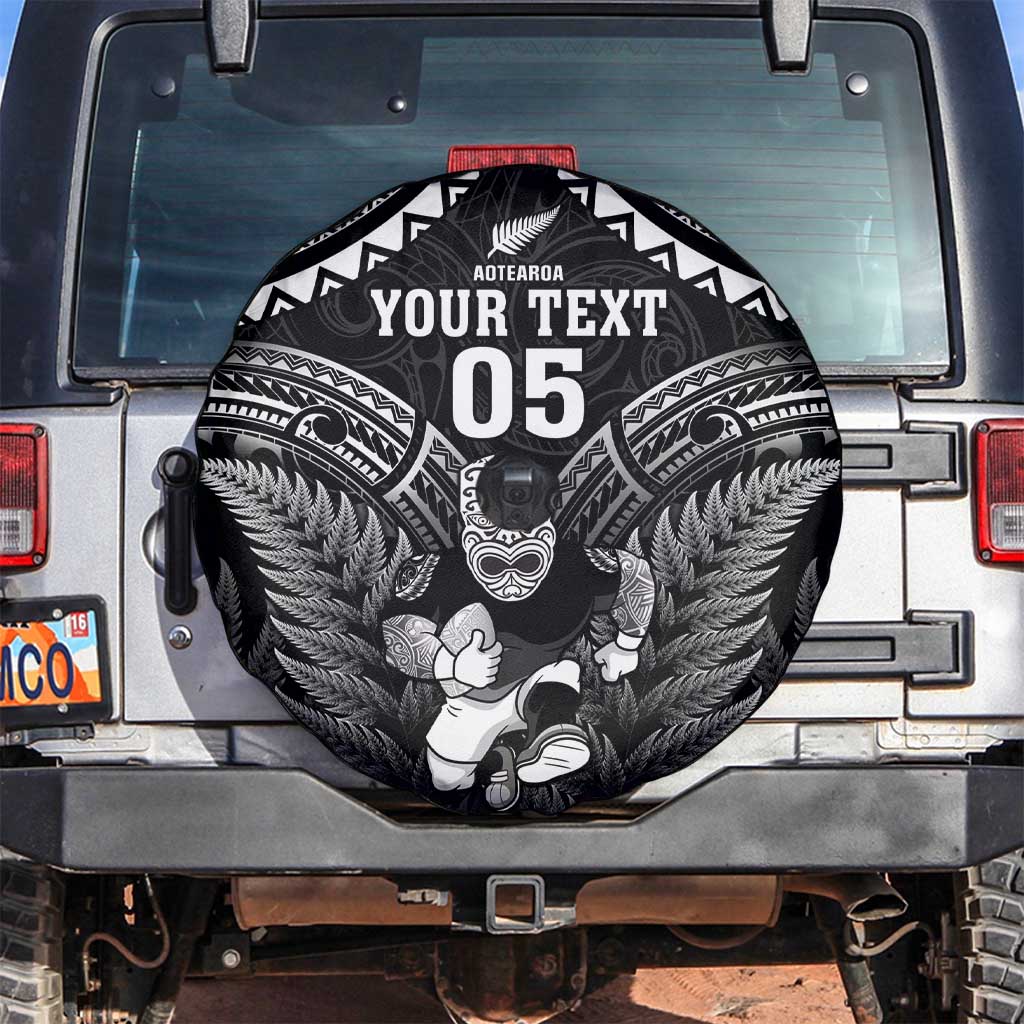 Custom New Zealand Maori Tiki Rugby Spare Tire Cover Go Aotearoa Maori Pattern LT05 Black - Polynesian Pride