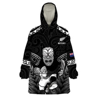 Custom New Zealand Maori Tiki Rugby Wearable Blanket Hoodie Go Aotearoa Maori Pattern LT05 One Size Black - Polynesian Pride