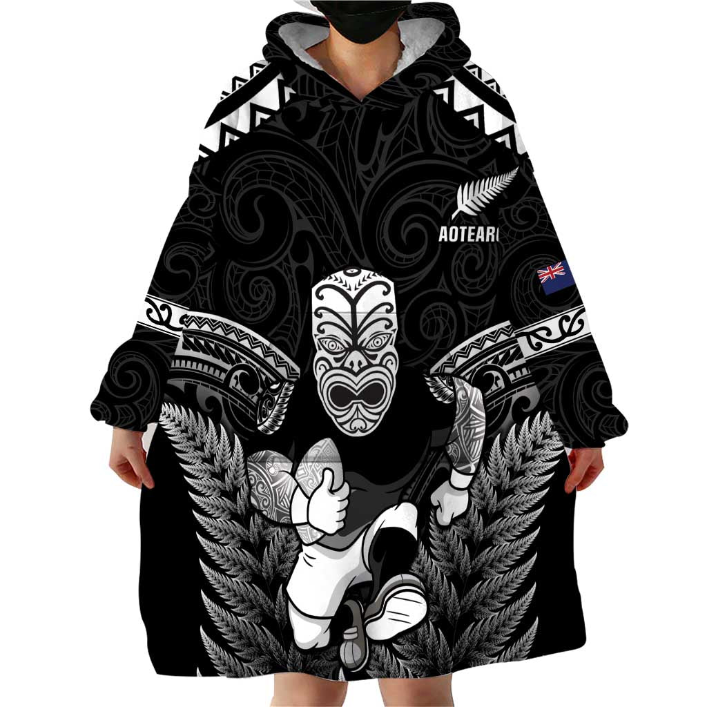 Custom New Zealand Maori Tiki Rugby Wearable Blanket Hoodie Go Aotearoa Maori Pattern LT05 - Polynesian Pride