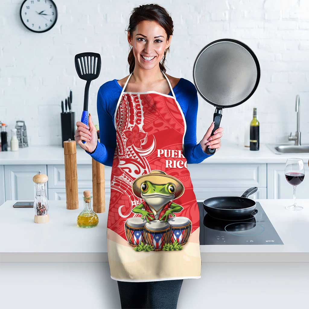 Puerto Rico Apron Coqui Frog With Polynesian Pattern - Polynesian Pride