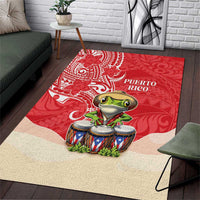 Puerto Rico Area Rug Coqui Frog With Polynesian Pattern LT05 Red - Polynesian Pride