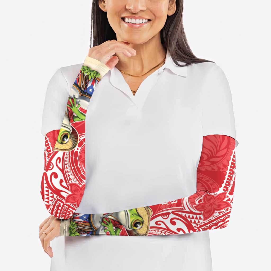 Puerto Rico Arm Sleeves Coqui Frog With Polynesian Pattern - Polynesian Pride