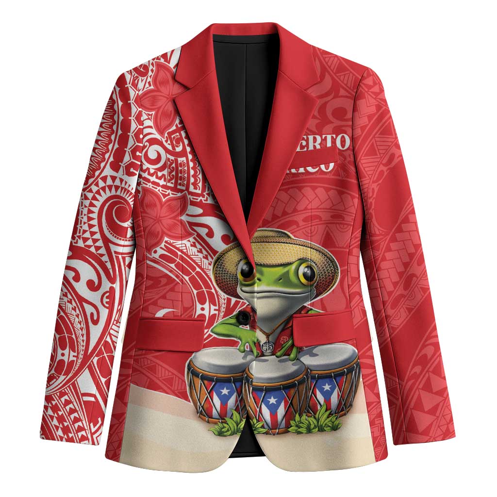 Personalized Puerto Rico Blazer Coqui Frog With Polynesian Pattern LT05 Unisex Red - Polynesian Pride
