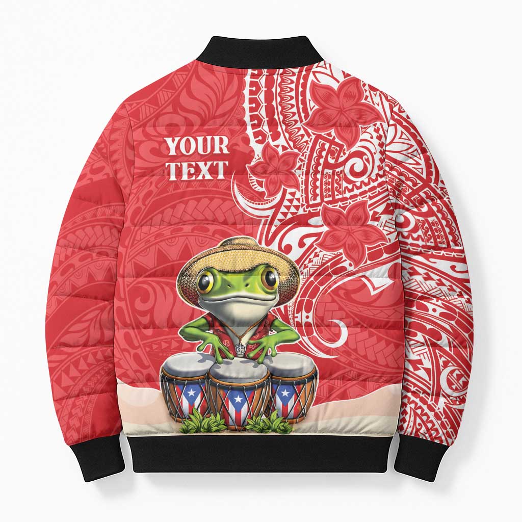Personalized Puerto Rico Bomber Puffer Jacket Coqui Frog With Polynesian Pattern LT05 - Polynesian Pride