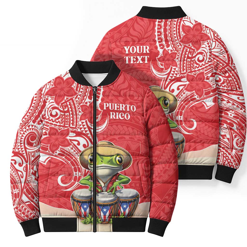 Personalized Puerto Rico Bomber Puffer Jacket Coqui Frog With Polynesian Pattern LT05 - Polynesian Pride