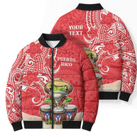 Personalized Puerto Rico Bomber Puffer Jacket Coqui Frog With Polynesian Pattern LT05 - Polynesian Pride